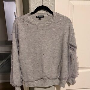 INC International Concepts Light Gray Sweater with Pearl Details